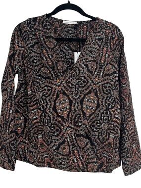 Three Eighty Two Women's Long Sleeve Bohemian V-Neck Blouse Sz S NWT
